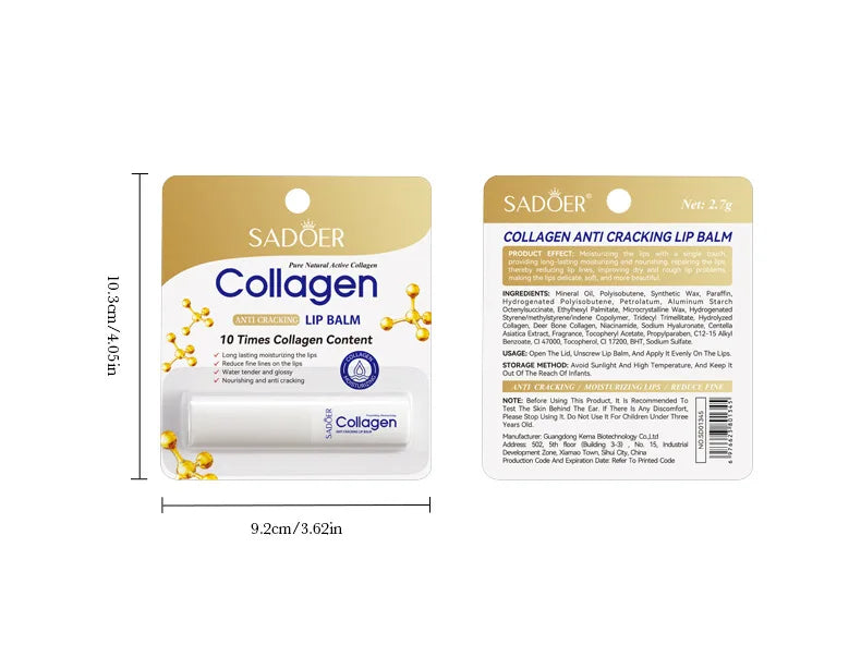 SADOER Collagen Lip Balm Moisturizing Anti Cracking Brightening Repair Nourishing Hydrating Lipstick Lips Skin Care Products