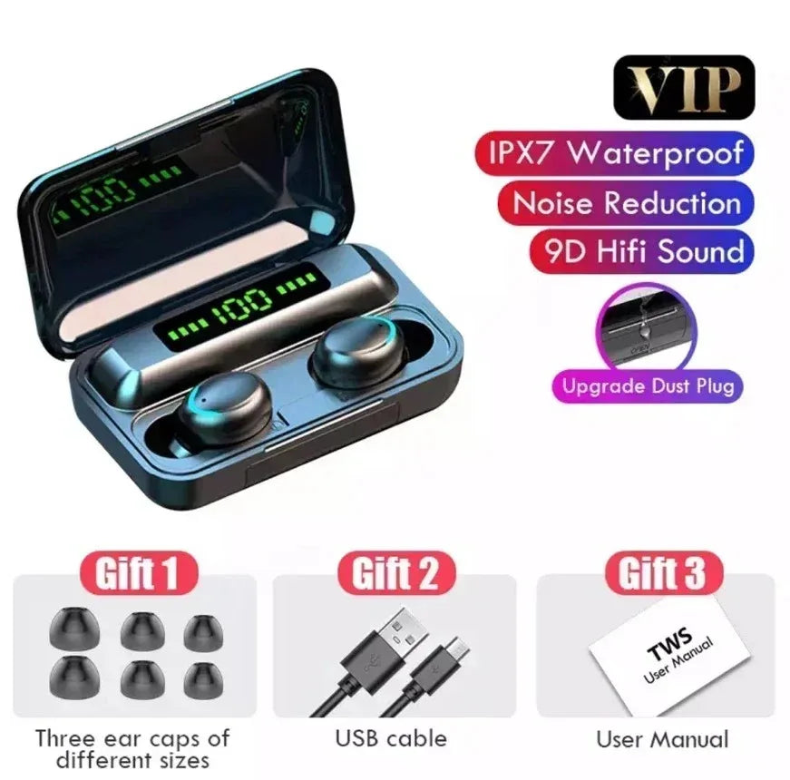 TWS F9-5 Earphone Bluetooth 5.0 Wireless Headphones Hifi Stereo Sports Waterproof Earbuds Headset Hearing Aids With Mic Handfree