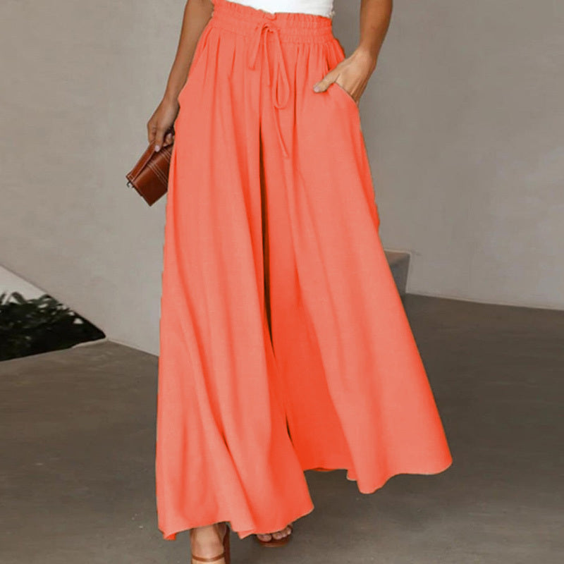 Women's High Waist Wide Leg Pants Elastic Drawstring Casual