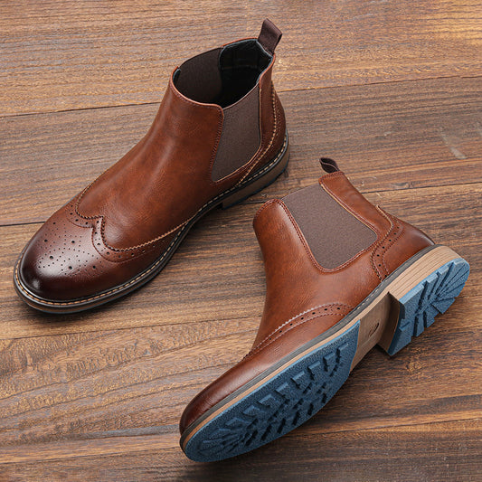 Chaussures mi-hautes sculptées décontractées pour hommes, style richelieu rétro