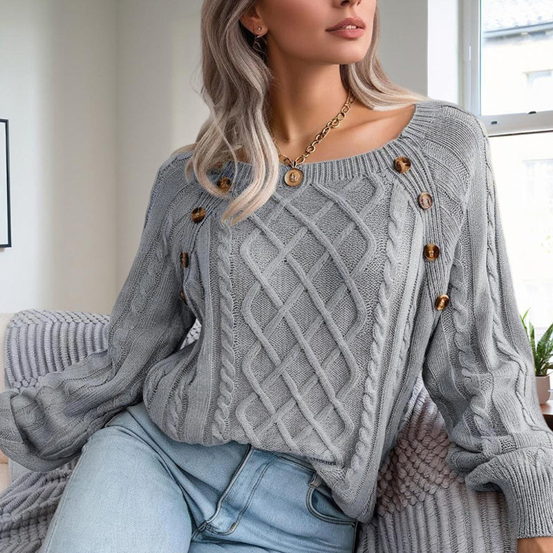 Women's Solid Color Casual Square Neck Button-Detail Knit Top