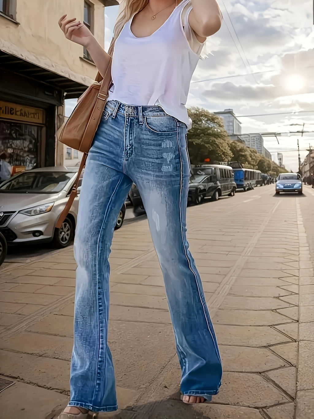 Women's High-Waisted Stretch Skinny Flare Jeans - Vintage Street Style