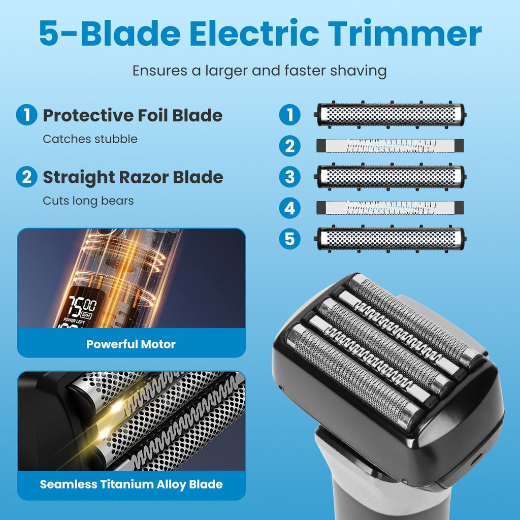 Electric Foil Face Shaver 5-Blade Electric Razor For Men Wet & Dry Jawline