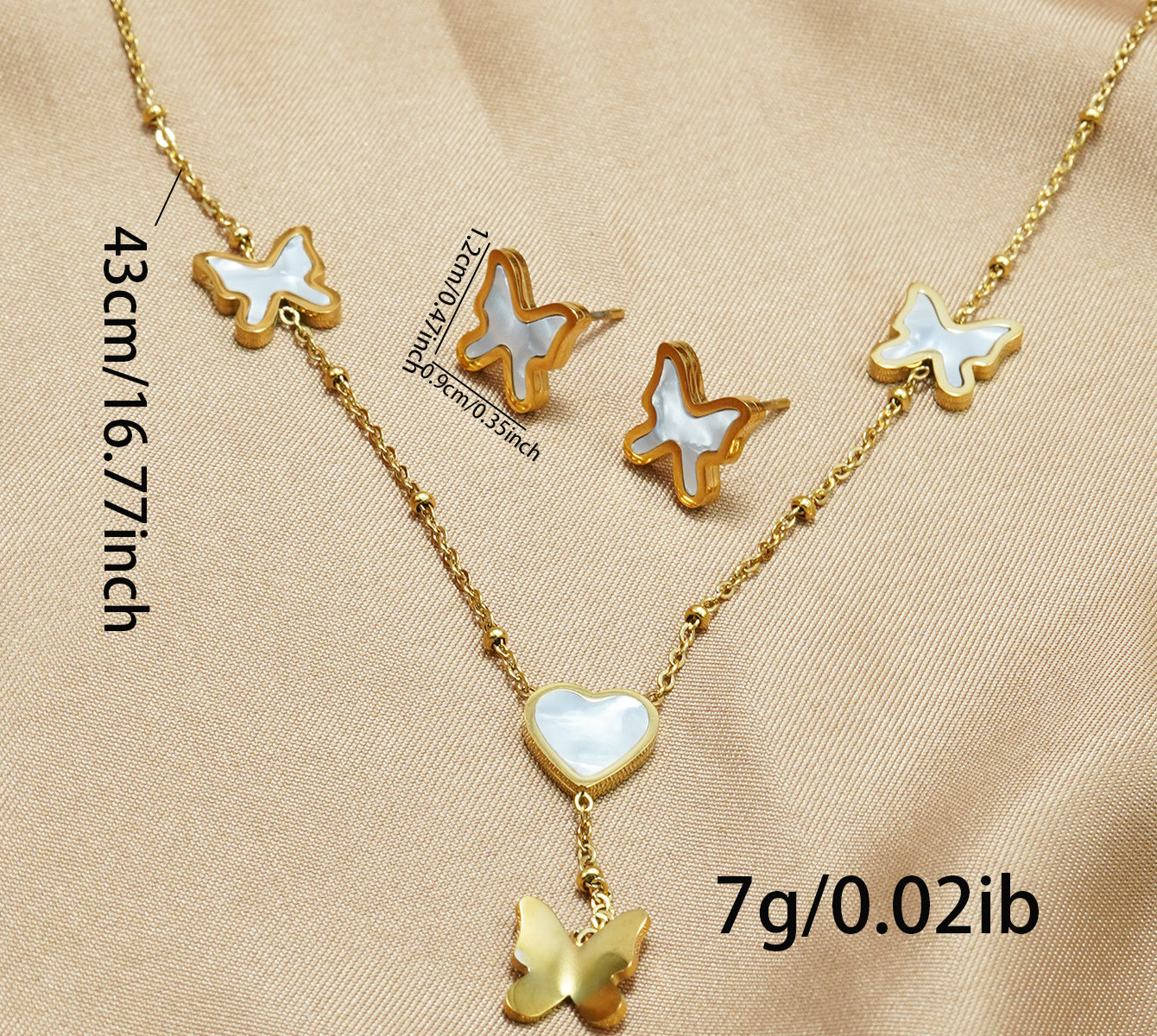Lxalry 18K Gold Plated Stainless Steel Butterfly & Heart Jewelry Set For Women