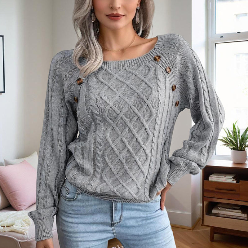 Women's Solid Color Casual Square Neck Button-Detail Knit Top