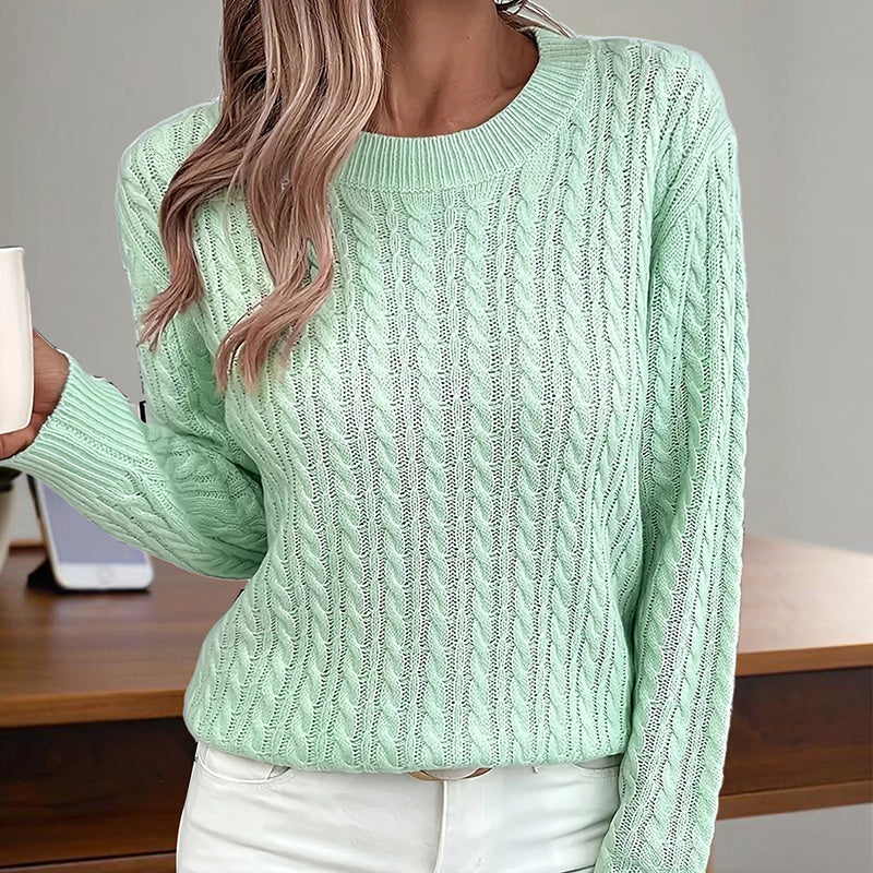 Womens Textured Long Sleeve Sweater Crewneck Pullover Dressy