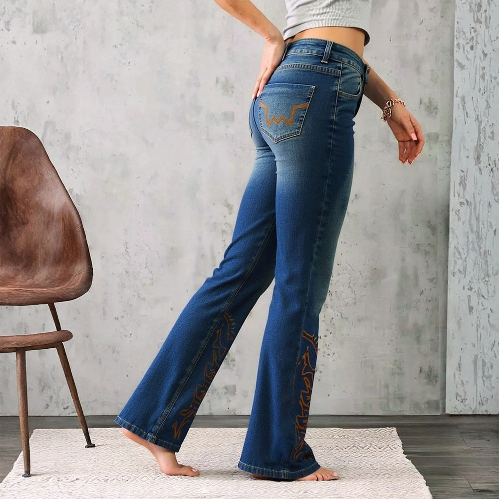 Women's High-Waist Heart Cut-out Jeans, Wide-Leg Full-Length Jeans