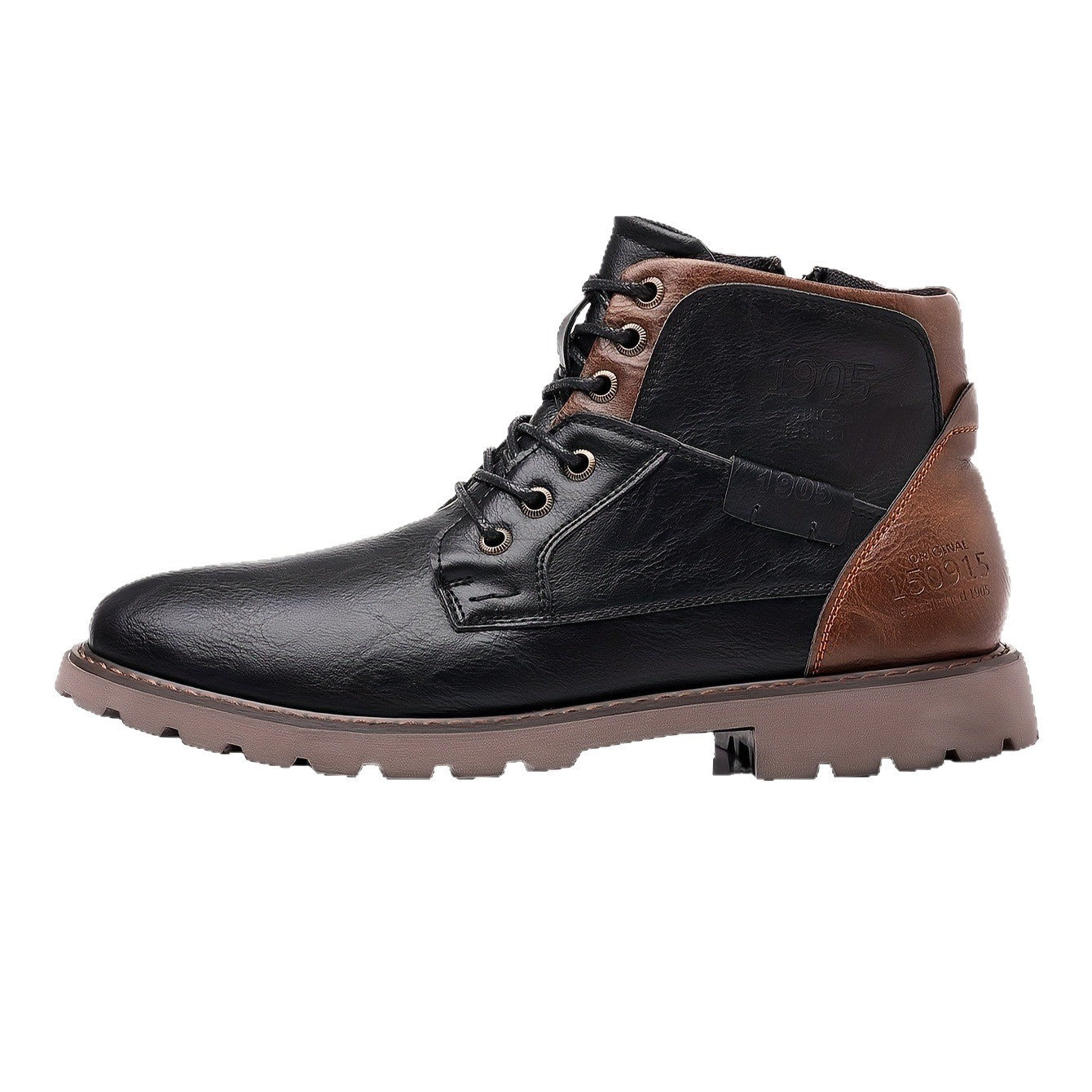 Bottes en cuir décontractées à fermeture éclair latérale et à tube central pour hommes, couleurs assorties