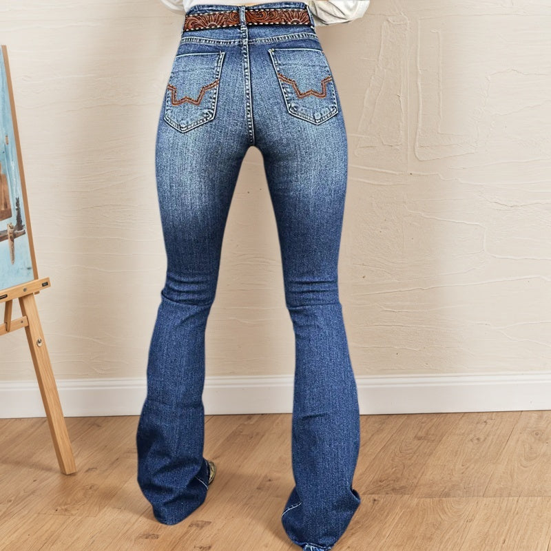 Women's High-Waist Heart Cut-out Jeans, Wide-Leg Full-Length Jeans