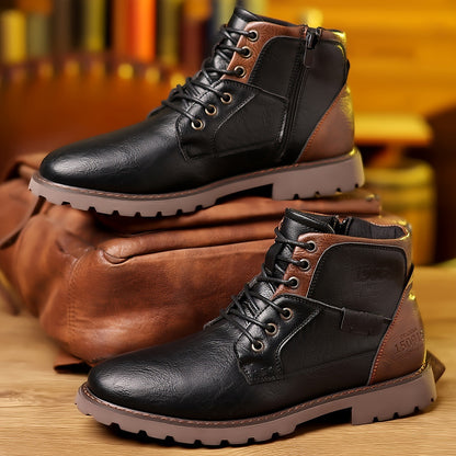 Bottes en cuir décontractées à fermeture éclair latérale et à tube central pour hommes, couleurs assorties