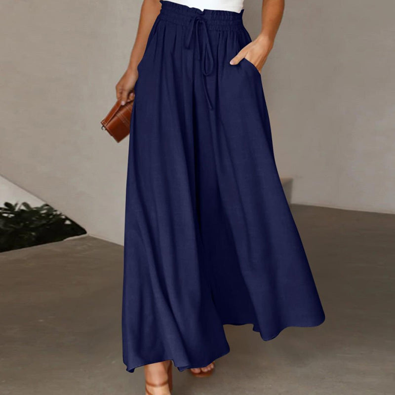 Women's High Waist Wide Leg Pants Elastic Drawstring Casual