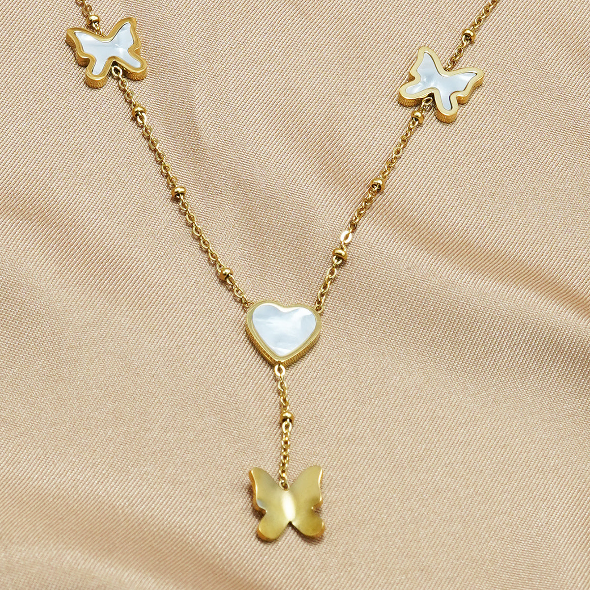 Lxalry 18K Gold Plated Stainless Steel Butterfly & Heart Jewelry Set For Women