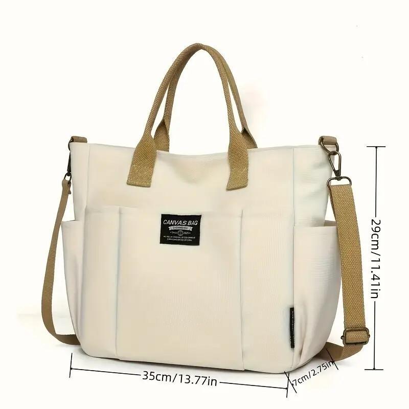 Multi Pocket Tote Bag For Women, Retro Canvas Shoulder Bag
