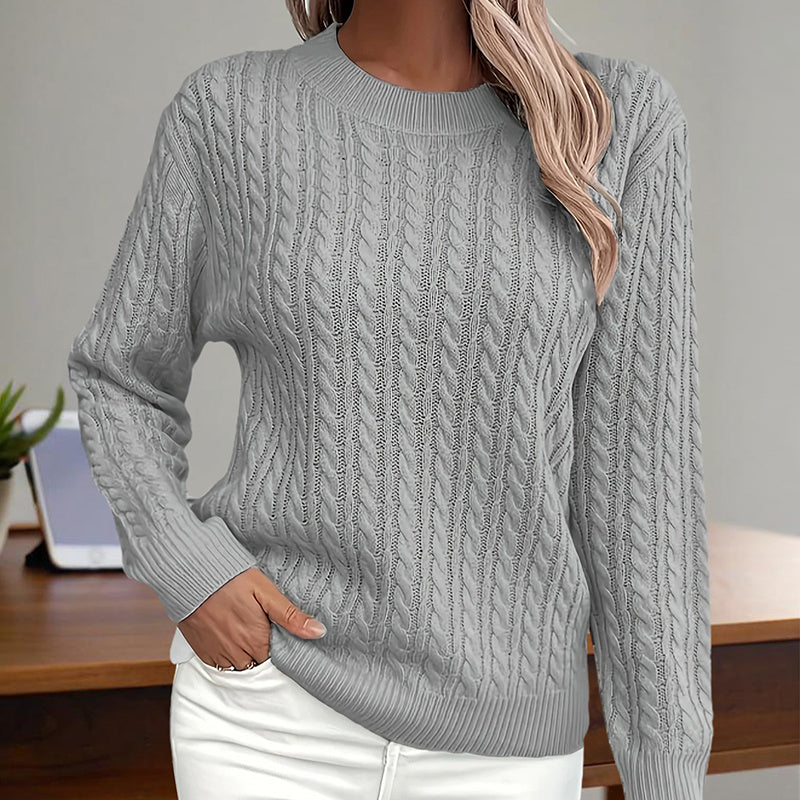 Womens Textured Long Sleeve Sweater Crewneck Pullover Dressy