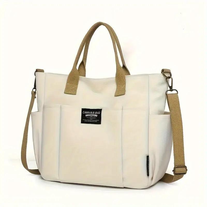 Multi Pocket Tote Bag For Women, Retro Canvas Shoulder Bag