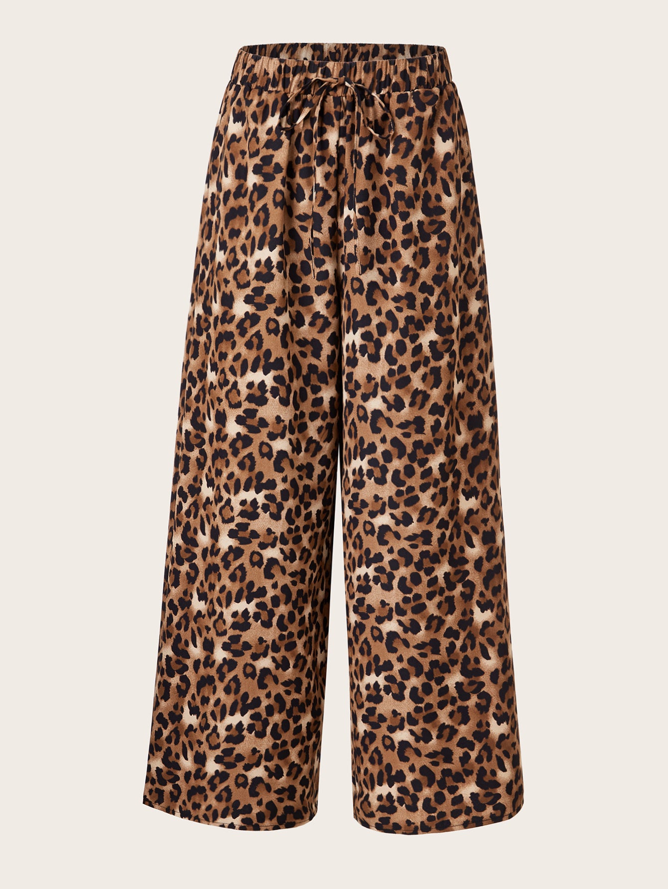 Women's Plus Size Leopard Print Wide Leg Pants - Elastic Waist