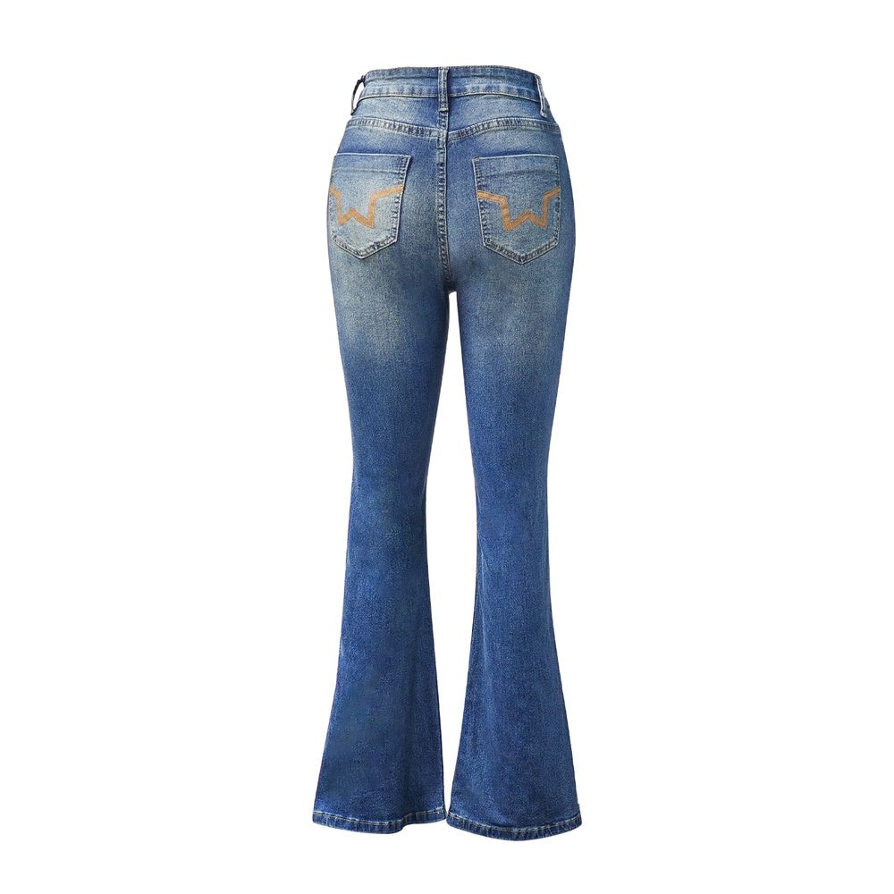Women's High-Waist Heart Cut-out Jeans, Wide-Leg Full-Length Jeans