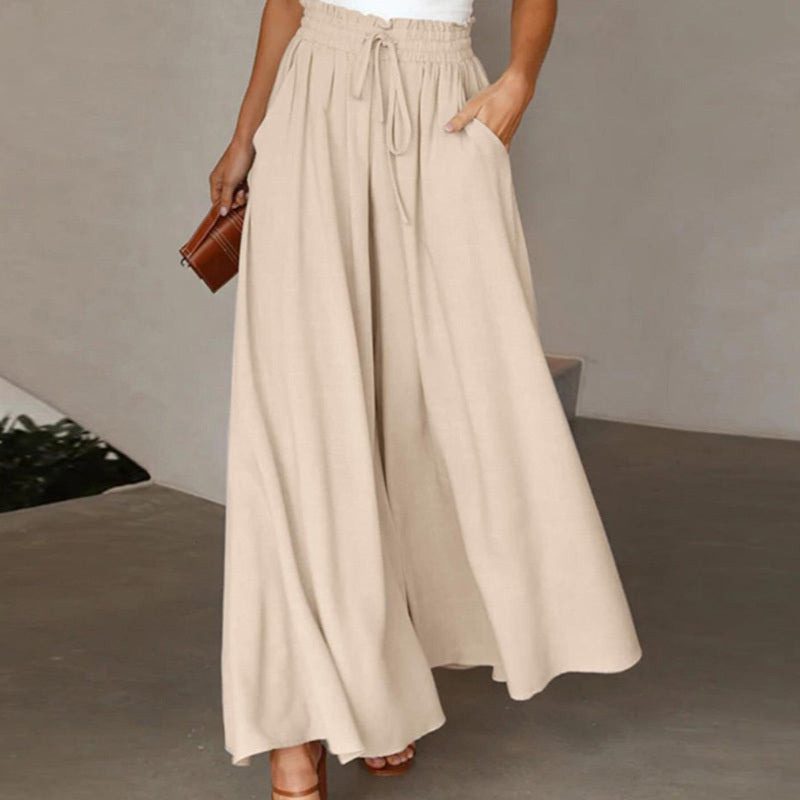 Women's High Waist Wide Leg Pants Elastic Drawstring Casual