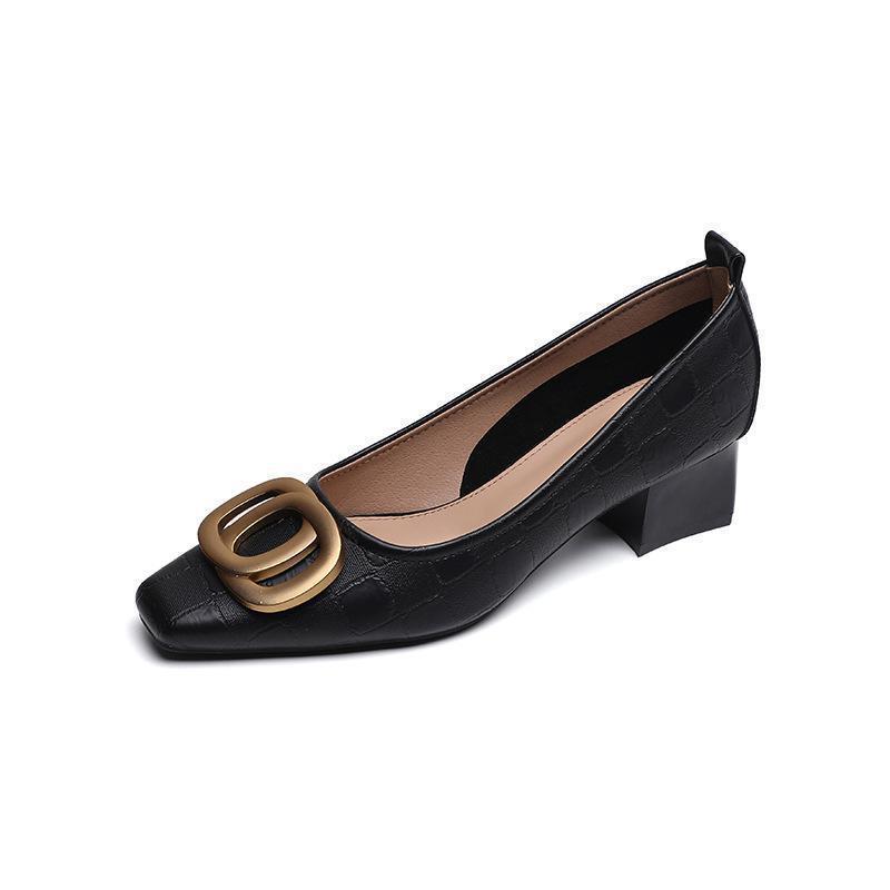 French Square Head Women's Work Shoes Temperament Fairy Style Pumps Chunky Heel