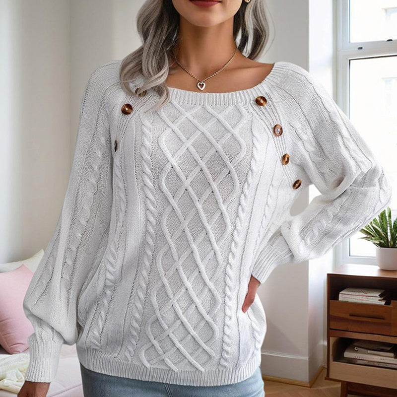 Women's Solid Color Casual Square Neck Button-Detail Knit Top