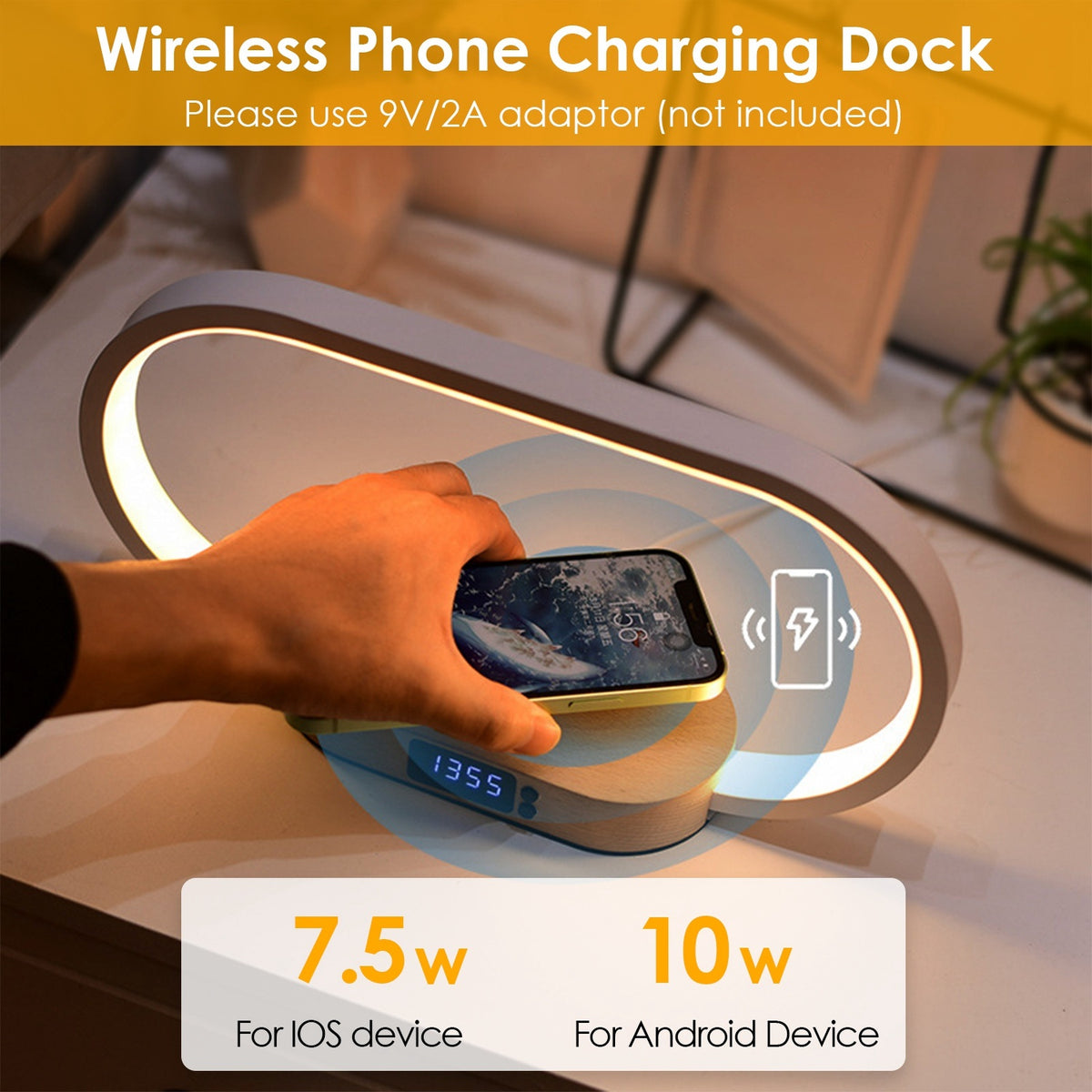 1 Set Bedside Table Lamp Touch Control Lamp With Clock Wireless