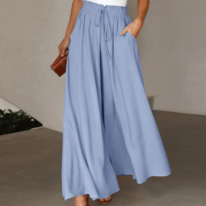 Women's High Waist Wide Leg Pants Elastic Drawstring Casual