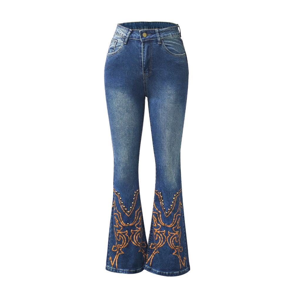 Women's High-Waist Heart Cut-out Jeans, Wide-Leg Full-Length Jeans