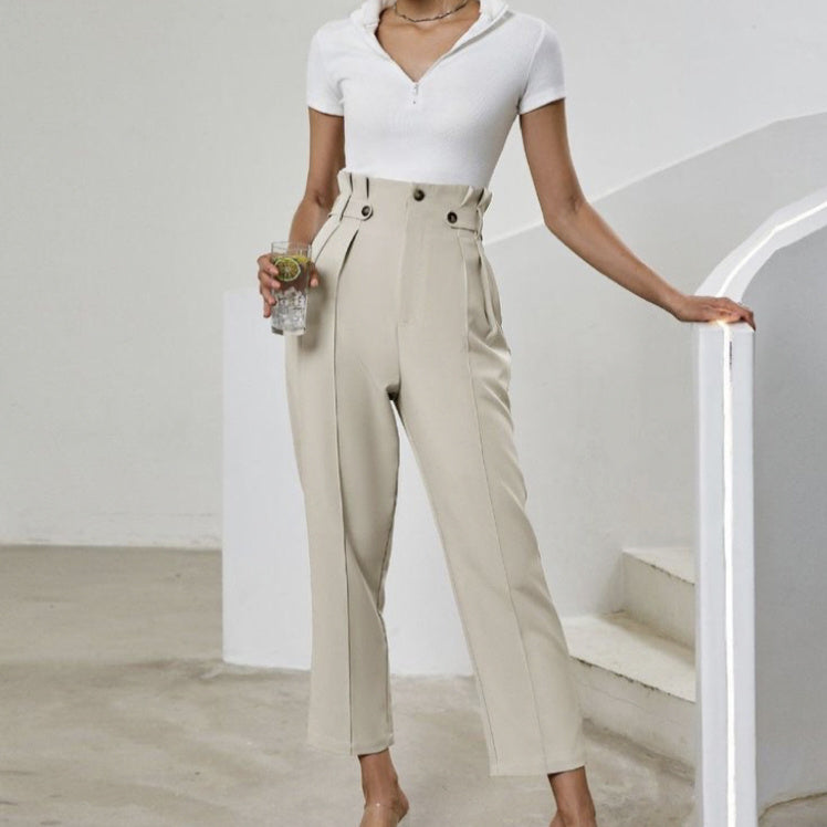 Ladies' Solid Color Casual Wide Leg Pants