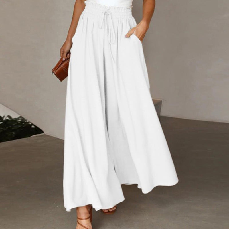 Women's High Waist Wide Leg Pants Elastic Drawstring Casual