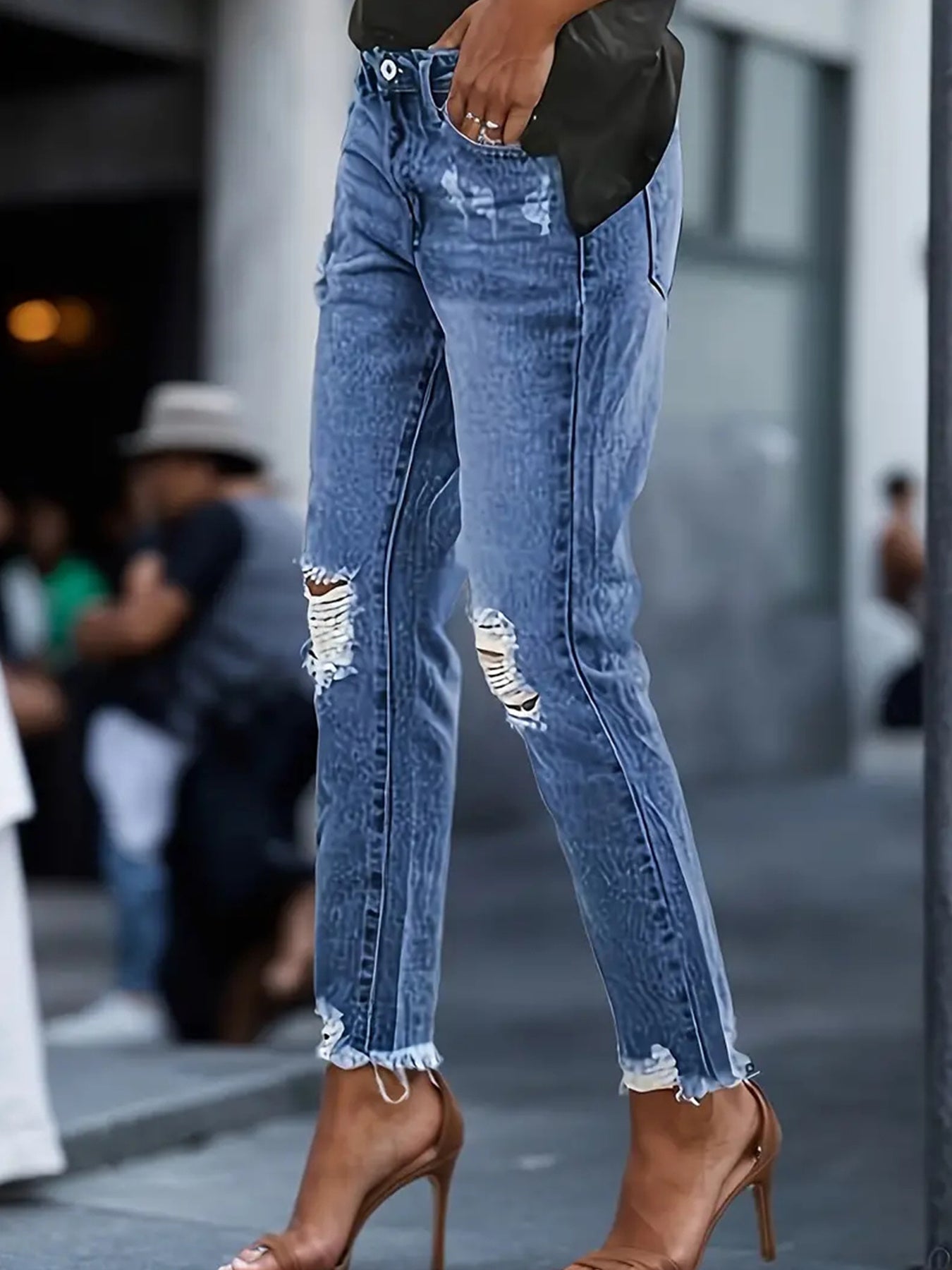 Stretchy Boyfriend Jeans For Women - Ripped