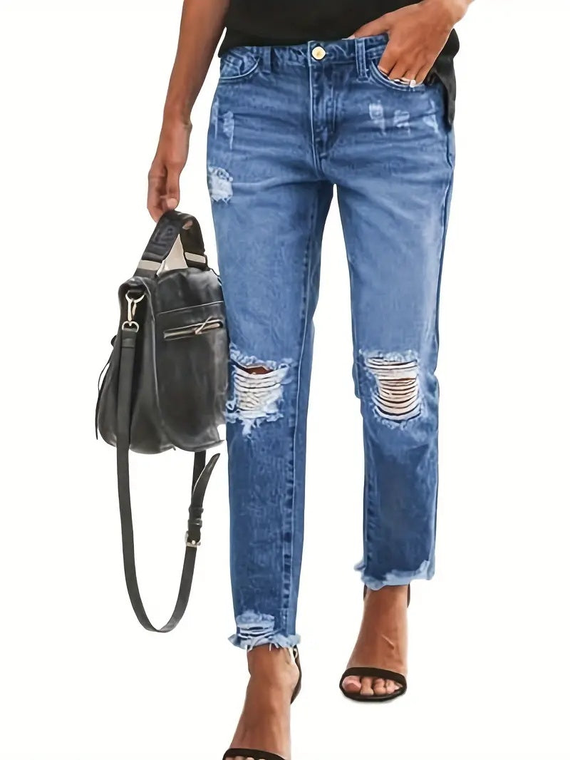 Stretchy Boyfriend Jeans For Women - Ripped