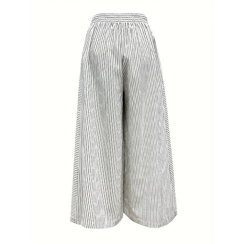 Womens Summer Casual Loose Striped Wide Leg Lounge Pants
