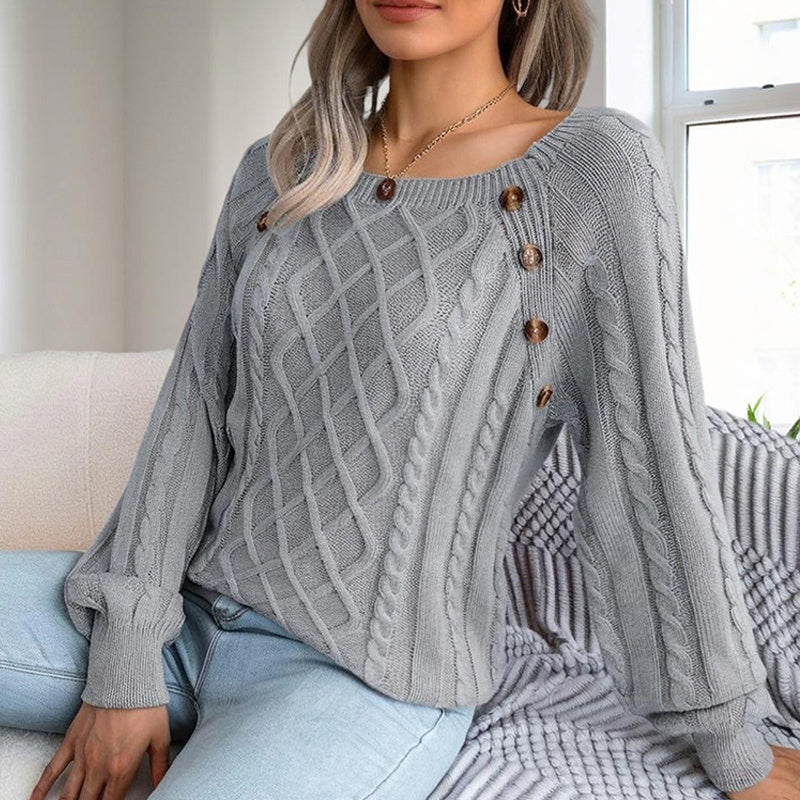 Women's Solid Color Casual Square Neck Button-Detail Knit Top