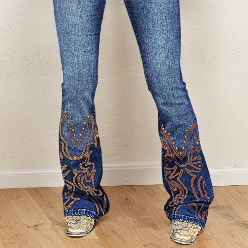 Women's High-Waist Heart Cut-out Jeans, Wide-Leg Full-Length Jeans