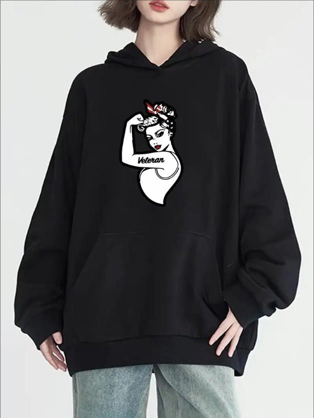 Women's Fashion Hoodie With Empowering Military Print