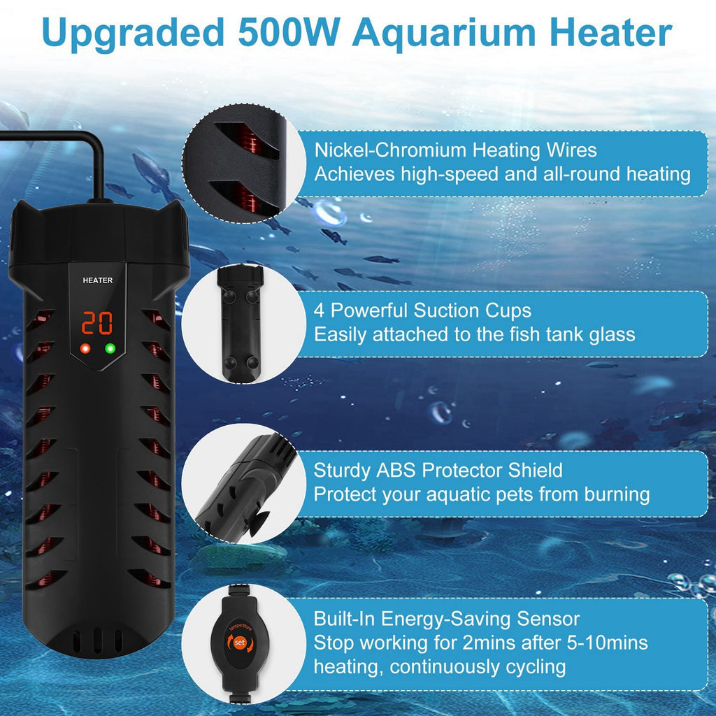 500W Submersible Aquarium Heater Temperature Adjustable External Controller