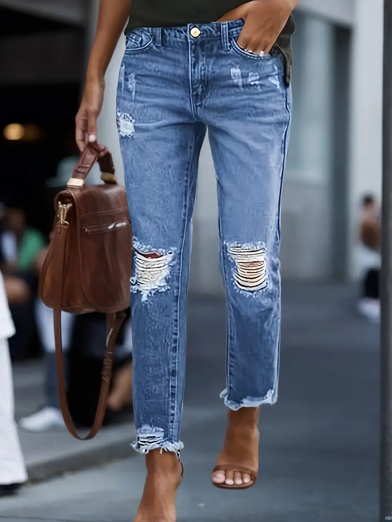 Stretchy Boyfriend Jeans For Women - Ripped