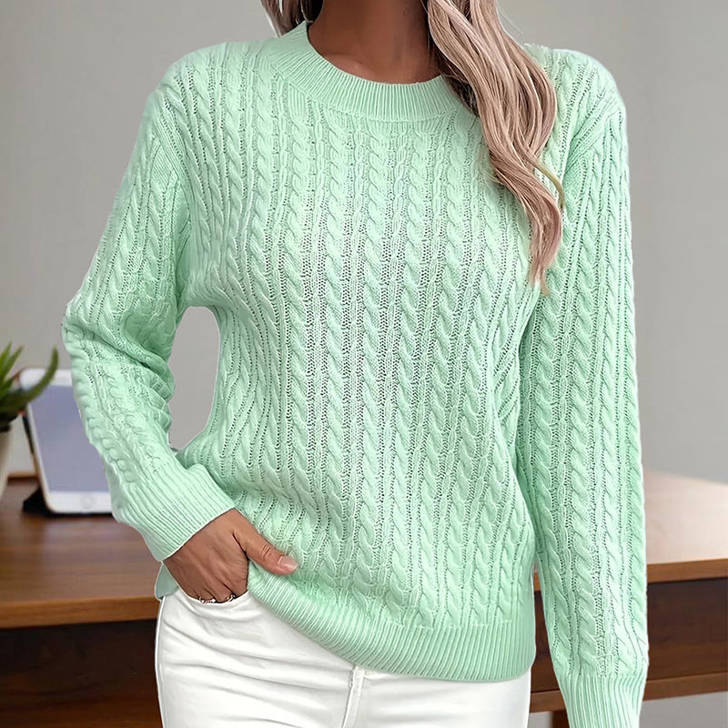 Womens Textured Long Sleeve Sweater Crewneck Pullover Dressy
