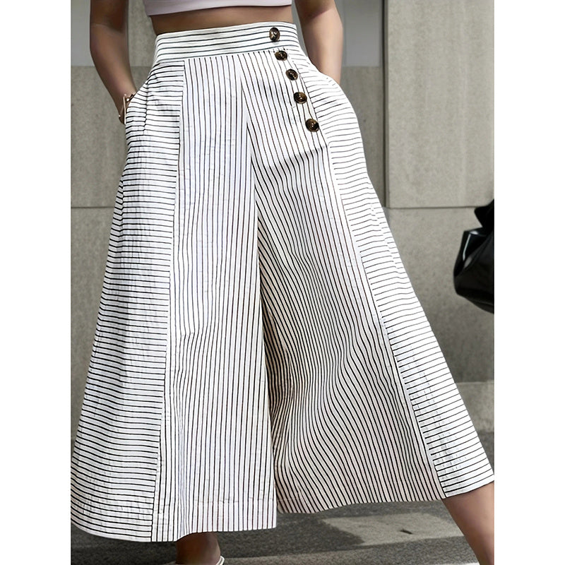Womens Summer Casual Loose Striped Wide Leg Lounge Pants