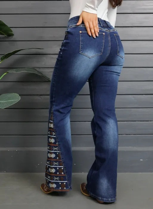 Women's High-Waist Heavily Ripped Jeans, Wide-Leg Full-Length Jeans