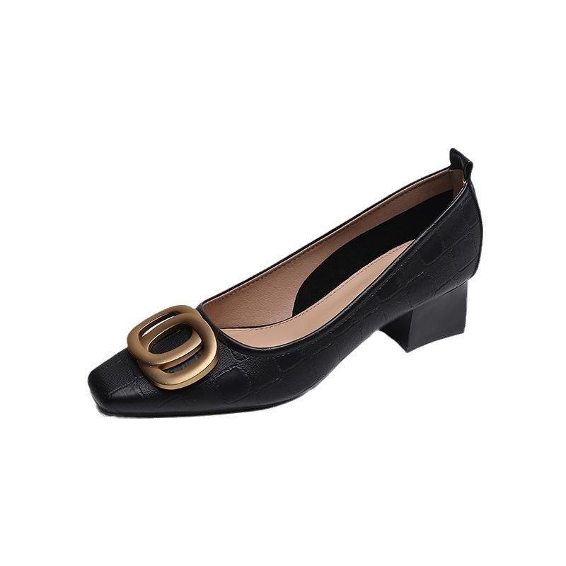 French Square Head Women's Work Shoes Temperament Fairy Style Pumps Chunky Heel