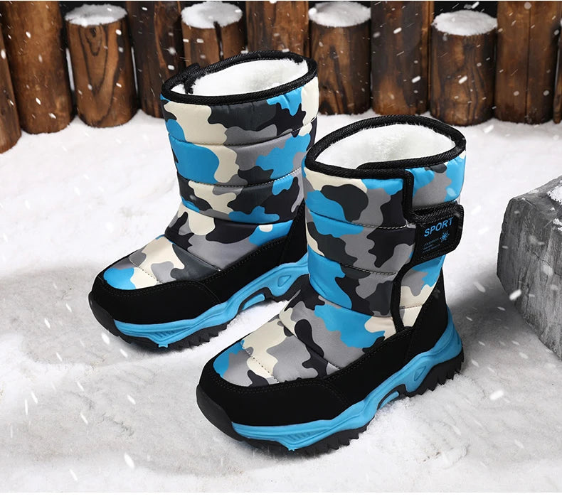 Baasploa Children Snow Boots Winter Plush Warm Ankle Boots For Boys Girls New Fashion Waterproof Cotton Shoes Non-Slip Outdoor
