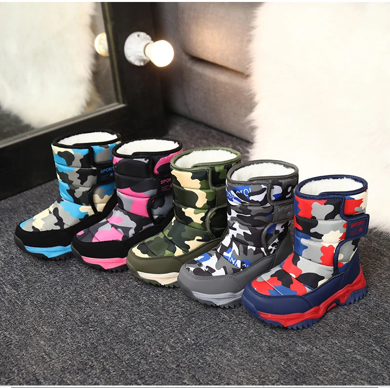 Baasploa Children Snow Boots Winter Plush Warm Ankle Boots For Boys Girls New Fashion Waterproof Cotton Shoes Non-Slip Outdoor