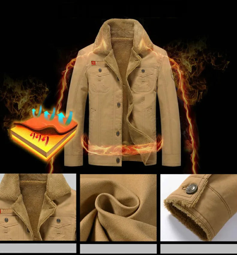 Winter Men's Cotton Jackets Turn Down Collar Long Sleeve Coats Comfy Warm Fleece Casual Denim Jacket Streetwear Oversized 5XL