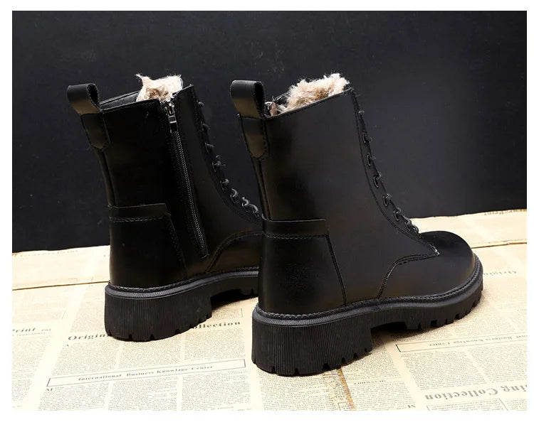 Waterproof Winter Snow Boots Women 2025 Plus Velvet Thick Cotton Women Shoes Black Leather Warm Platform Women's Ankle Boots