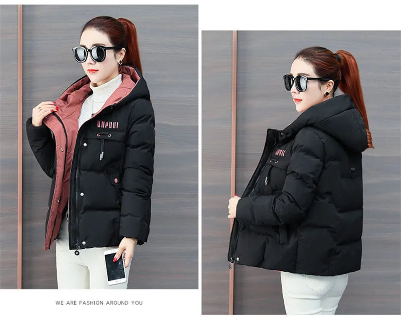 winter jacket women 2025 new Casual Parka Hooded Thick Down Cotton Padded Parka Female Jacket Short Coat Slim Warm Outwear