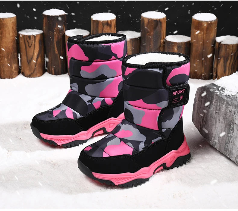 Baasploa Children Snow Boots Winter Plush Warm Ankle Boots For Boys Girls New Fashion Waterproof Cotton Shoes Non-Slip Outdoor