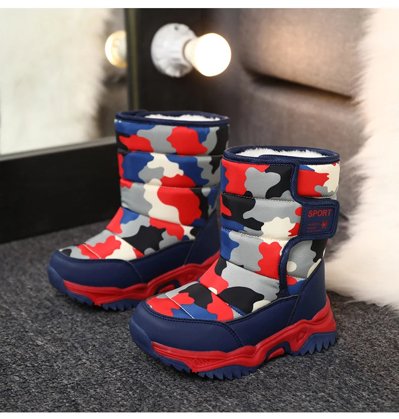 Baasploa Children Snow Boots Winter Plush Warm Ankle Boots For Boys Girls New Fashion Waterproof Cotton Shoes Non-Slip Outdoor