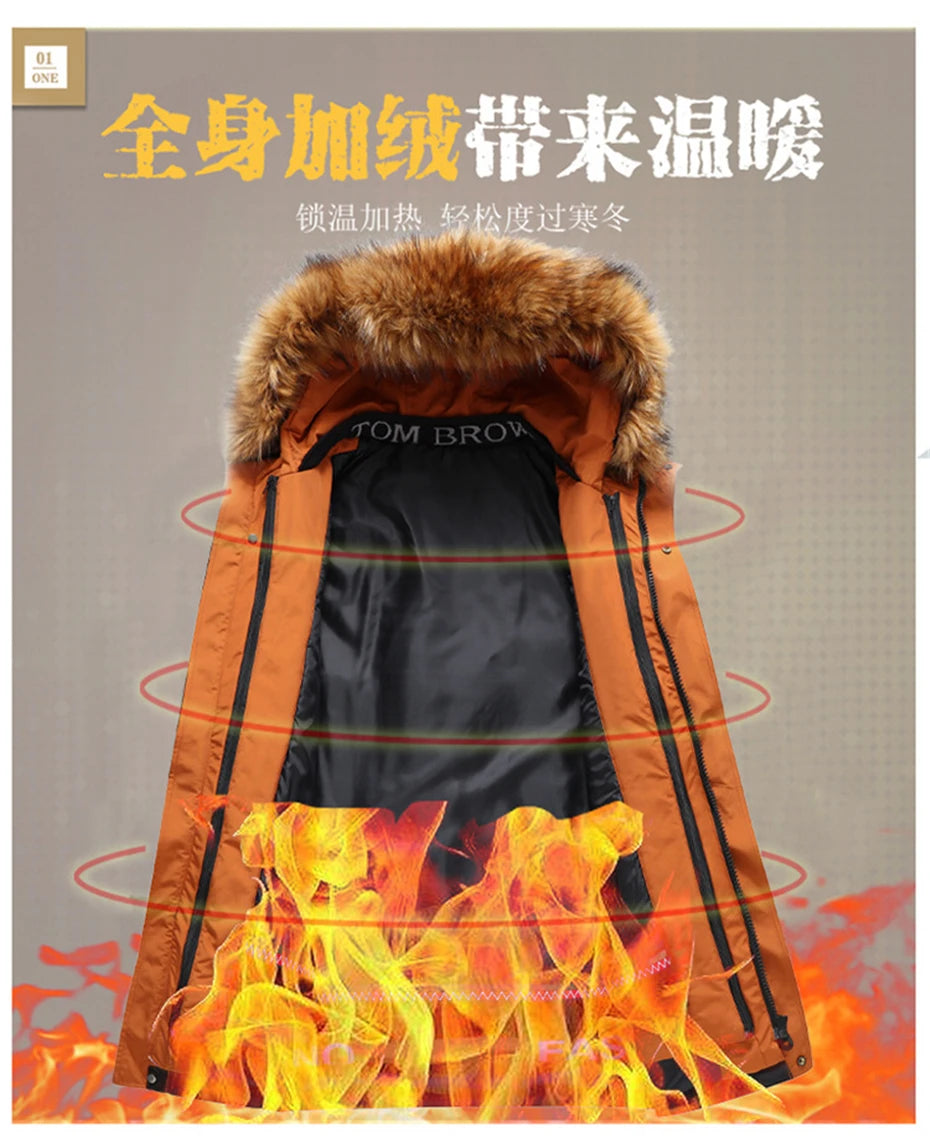 Plus Size 10XL Parkas Winter Fur Collar Jackets Men Jacket Thickened Warm Hooded Coats Male Outerwear Removable Liner Jacket