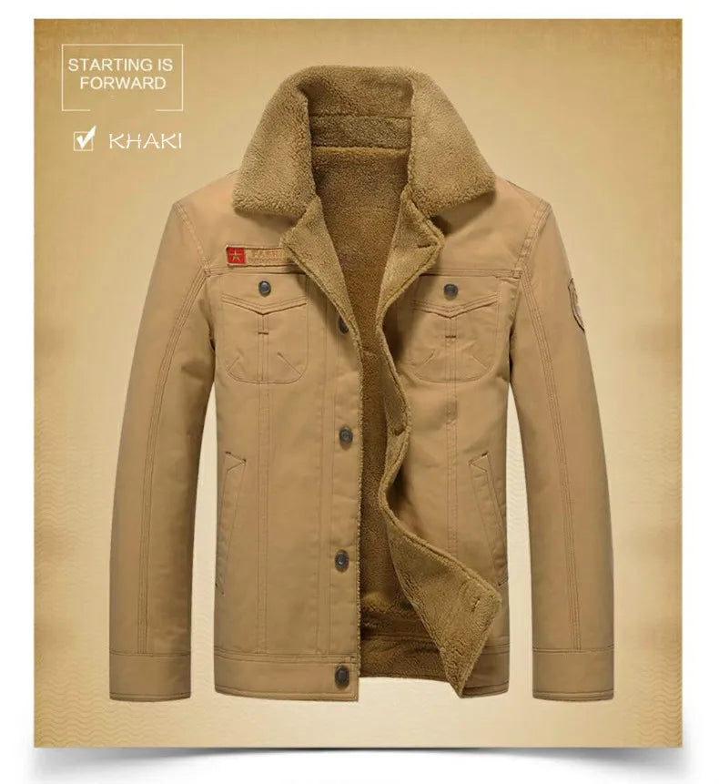 Winter Men's Cotton Jackets Turn Down Collar Long Sleeve Coats Comfy Warm Fleece Casual Denim Jacket Streetwear Oversized 5XL